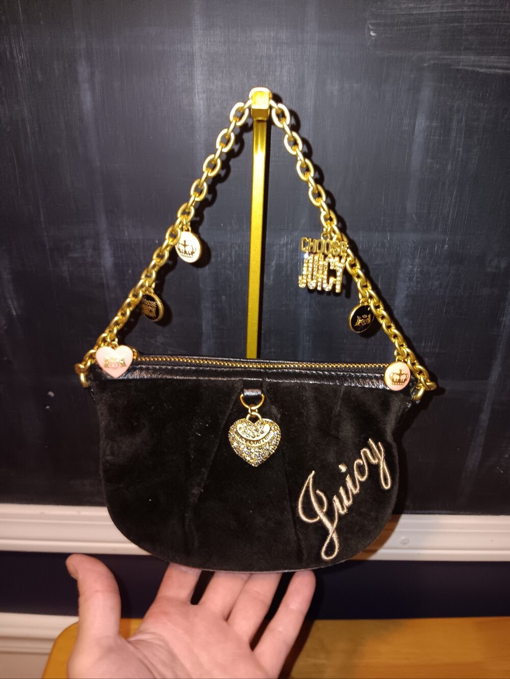 Juicy Couture Vintage Y2k Velour Mini Shoulder Bag with Gold Chain